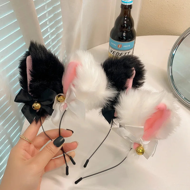 Plush Lace Cat Ear Headband for Women - Korean Style Fashion Hair Accessory