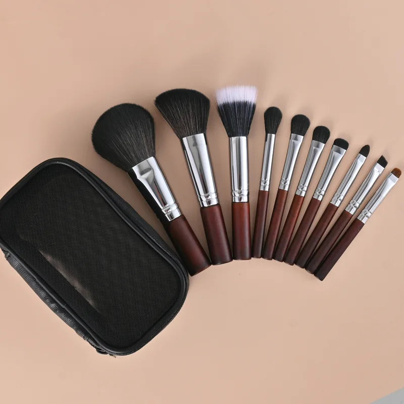 Mini Portable Makeup Brush Set - 10 Soft Vegan Face & Eye Brushes - 5 Sets