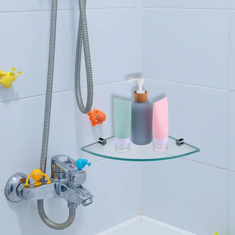 Glass Corner Shelf Bathroom Wall Mount Storage Rack for Shower and Vanity