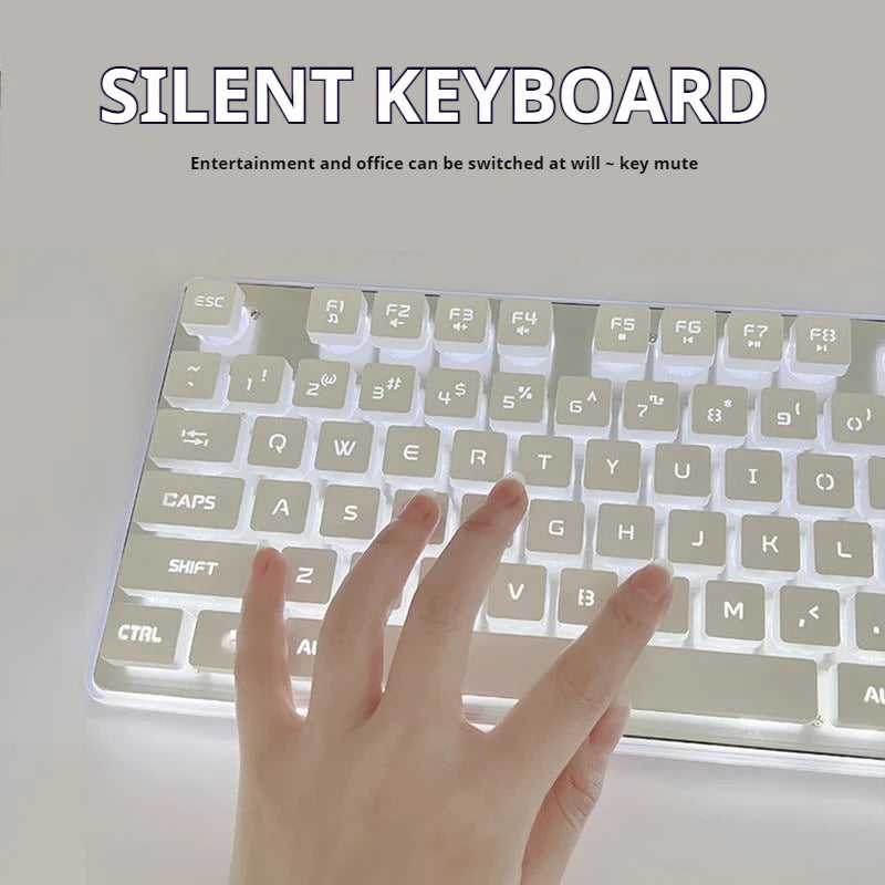 Silent Mechanical Office Keyboard 104 Keys All-Metal Panel Water Drop Keycaps Wired