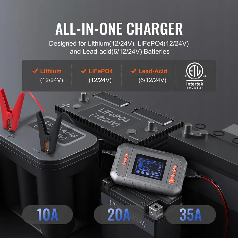 35A Lithium Battery Charger with LCD Display for Marine, Car, Motorcycle