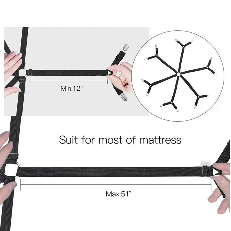 Adjustable Elastic Bed Sheet Holder Straps with Metal Clips - Fitted Sheet Fasteners