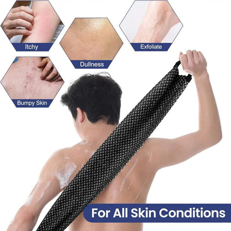 Exfoliating Bath Towel & Back Scrubber Set - Soft Shower Sponge for Body Cleansing