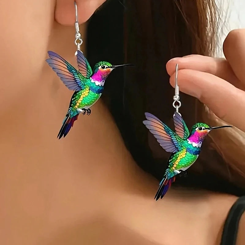 Colorful Acrylic Hummingbird Earrings for Women Retro Bird Drop Jewelry Gift