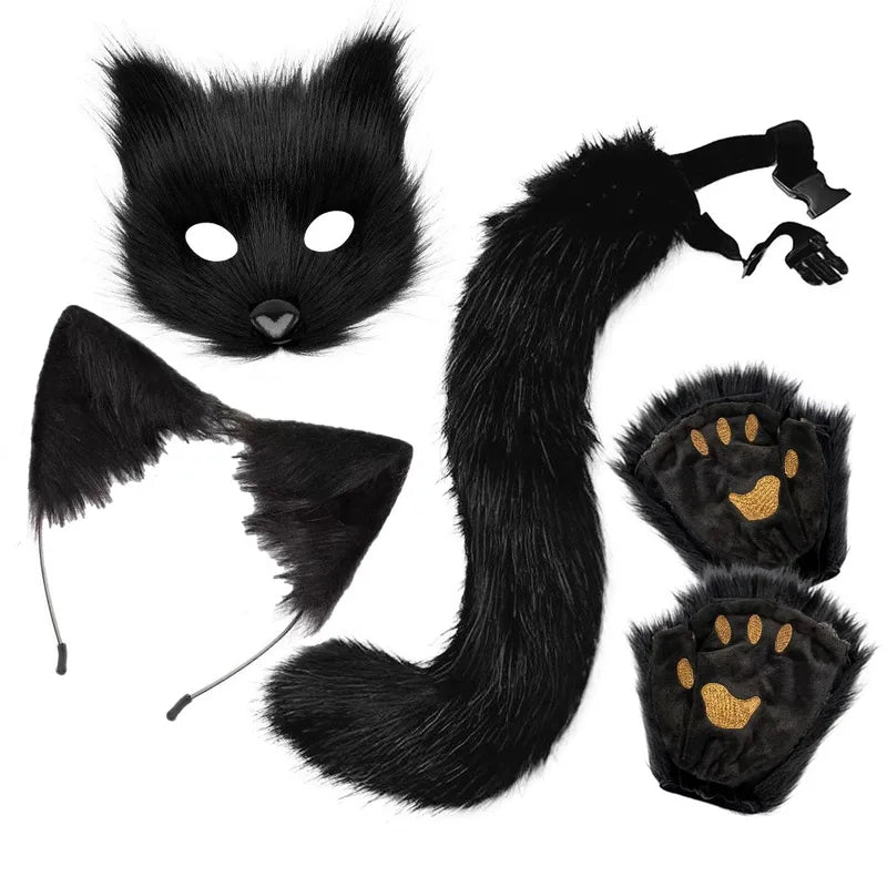 4-Piece Fox Costume Accessory Set with Mask Gloves Tail & Headband