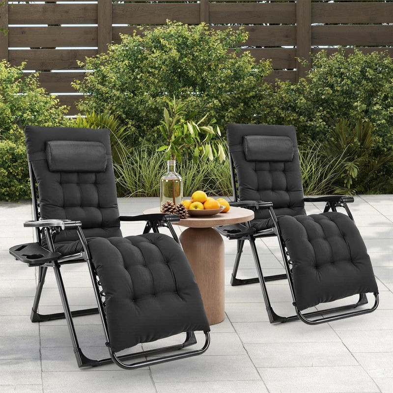Portable Zero Gravity Recliner Lounge Chair with Cup Holder & Removable Cushion