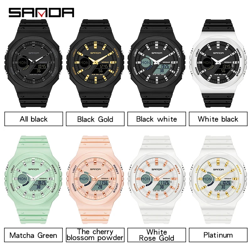 Men's Luxury Quartz Sport Watch with Dual Digital Display, Waterproof 50M