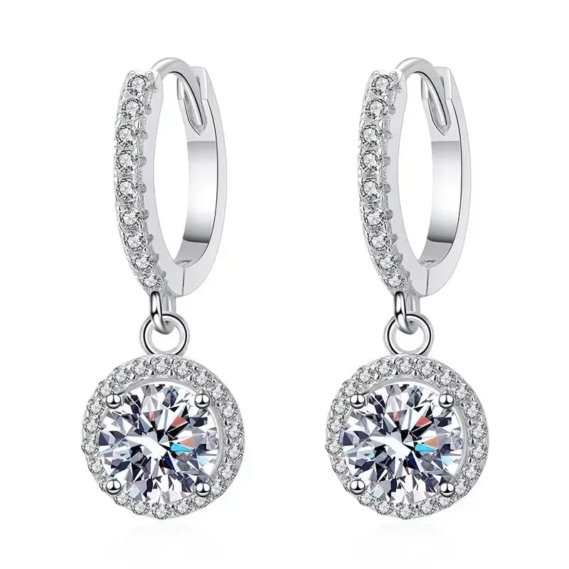 Sterling Silver 1 Carat Moissanite Round Earrings for Women - Elegant Evening Jewelry