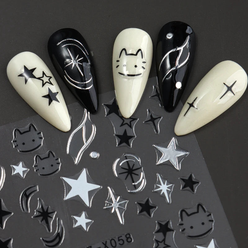 Nail Art Decals & Foils - Cat & Dog Animal Stickers for Manicure, 2 Sheets
