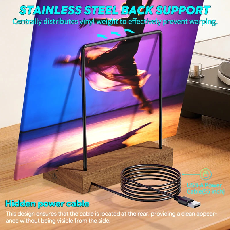 Vinyl Record Stand with RGB LED Light and Sound Reactive Display