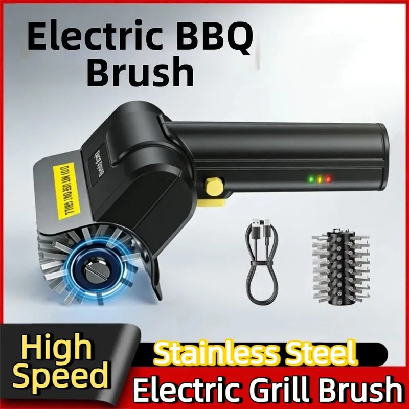 Electric Grill Brush Rechargeable Stainless Steel BBQ Cleaner with Detachable Head