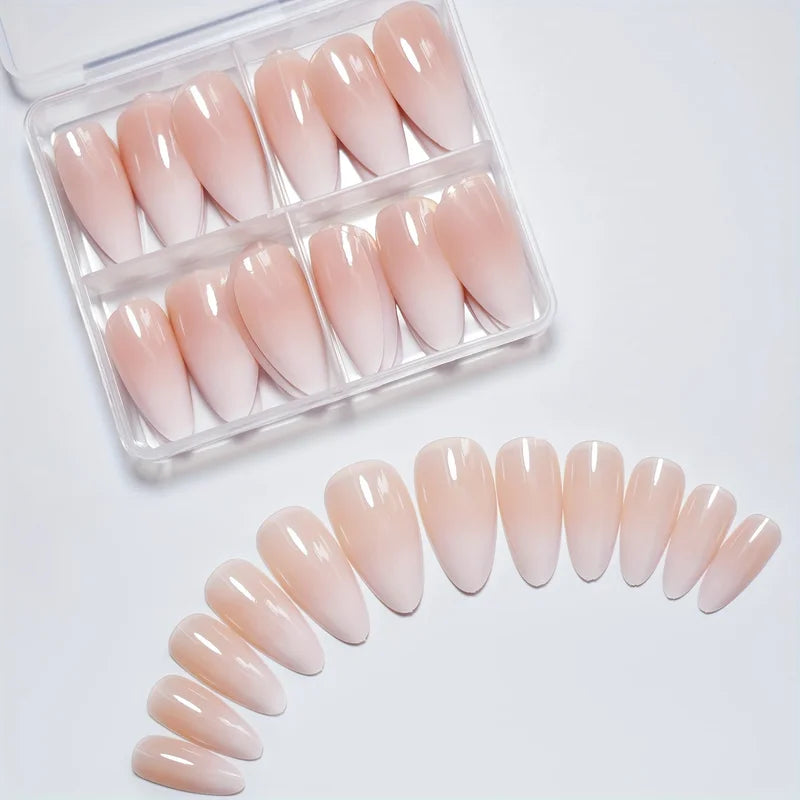 96pcs Almond-Shaped Press-On Nails - Medium Length Pink & White Gradient French Design Glossy Finish