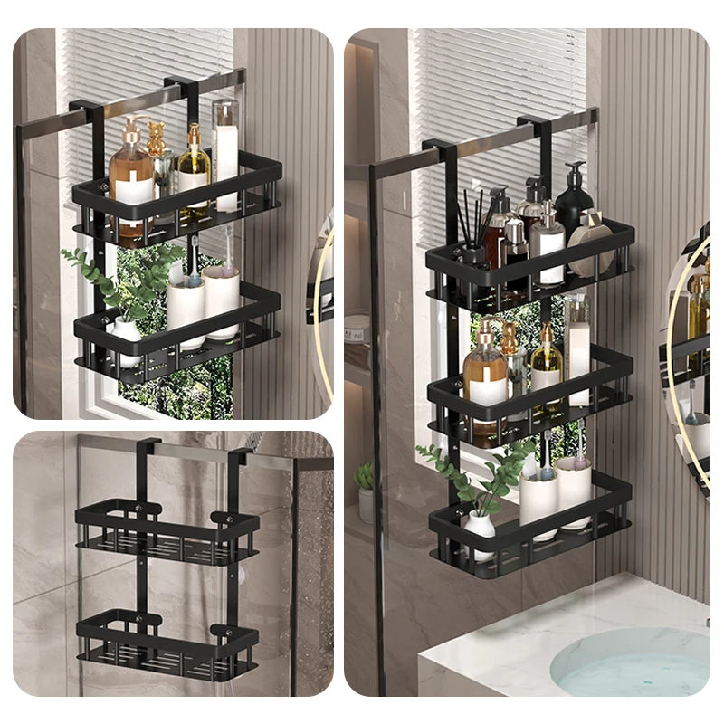 Wall-Mounted Bathroom Storage Rack for Shower Supplies - Door or Wall Mount