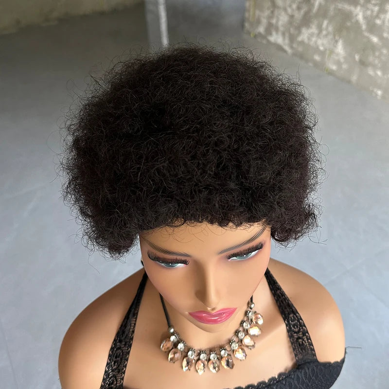 Short Afro Kinky Curly Human Hair Wigs for Women - Full Machine Made Wig