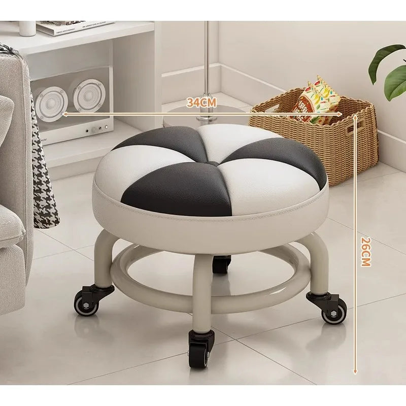Universal Small Mobile Floor Stool with Wheels for Living Room and Kids, Low Seat