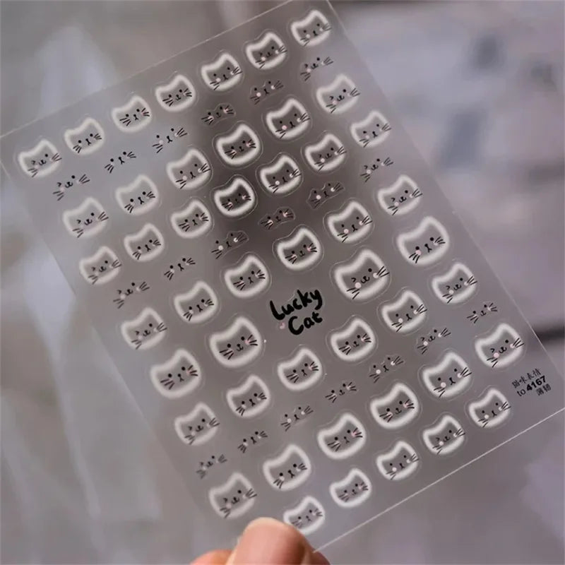 Cat Face Nail Art Stickers - Embossed Relief Manicure Decals for Creative Nails