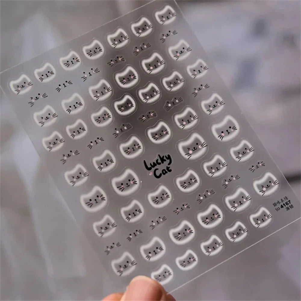 Cat Face Nail Art Stickers - Embossed Relief Manicure Decals for Creative Nails