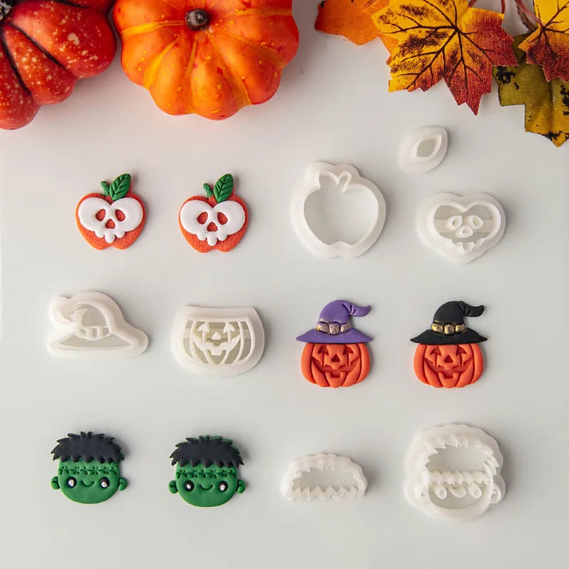 Halloween Cartoon Clay Cutter Mold Pumpkin Skull Shape DIY Jewelry Craft Tool