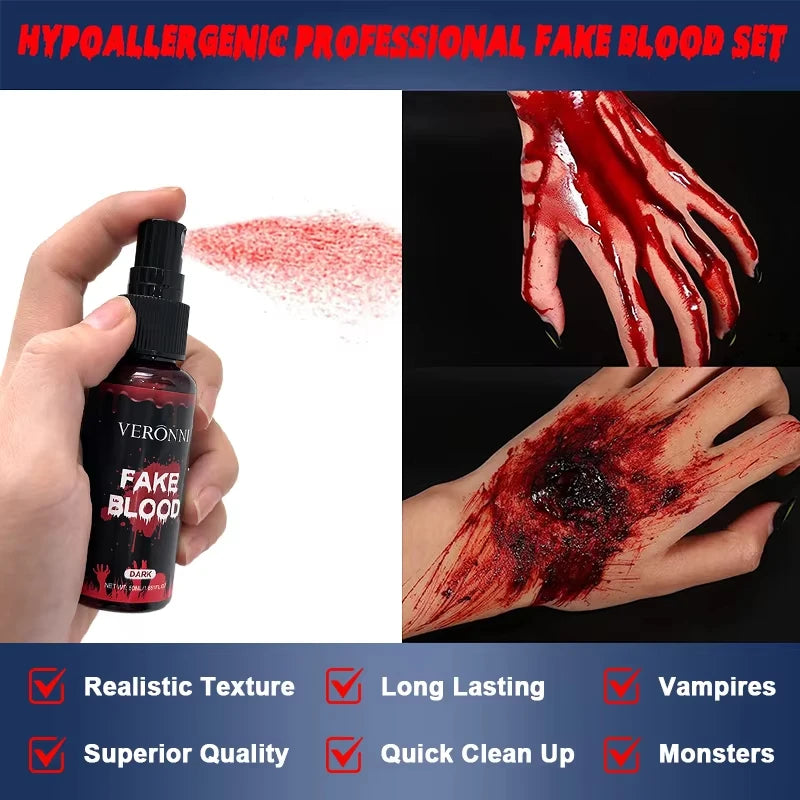 Halloween Fake Blood Spray for Role-Playing Costumes - Washable, Realistic Effect Drops