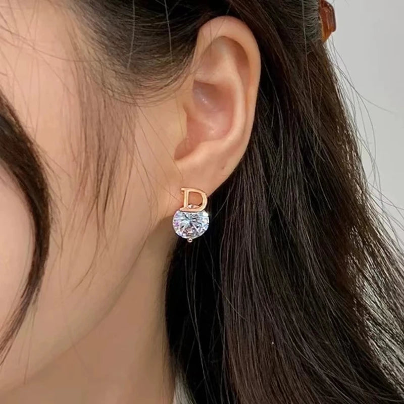 Letter D Earrings for Women Zircon Stud Jewelry Unique Gift