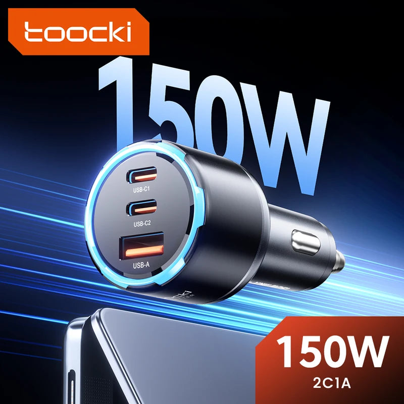 Fast Charging Car Charger with Multiple Ports - 150W Power Delivery for Smartphones & Laptops