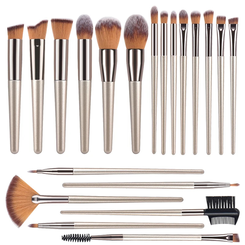 Hot Champagne Makeup Brush Set for Women – Foundation, Powder, Blush & Eyeshadow Tools