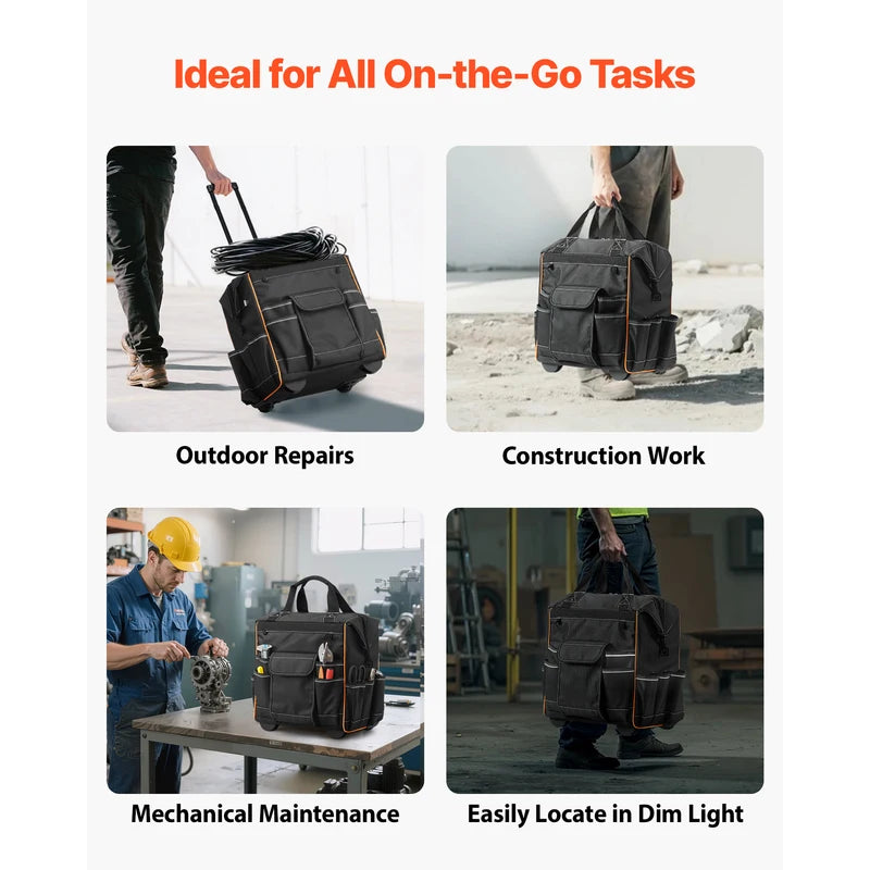 Heavy-Duty Rolling Tool Bag on Wheels with 25 Pockets, 110Lbs Capacity
