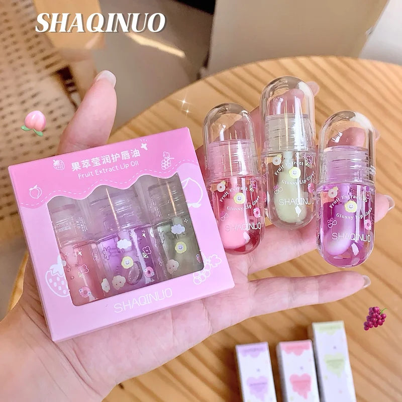 Fruit Lip Oil Set with Jelly Mirror - Nourishing & Moisturizing Lip Gloss