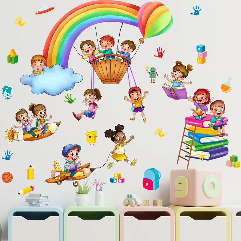 Rainbow Hot Air Balloon Wall Stickers for Baby & Kids Rooms - Amusement Park Theme