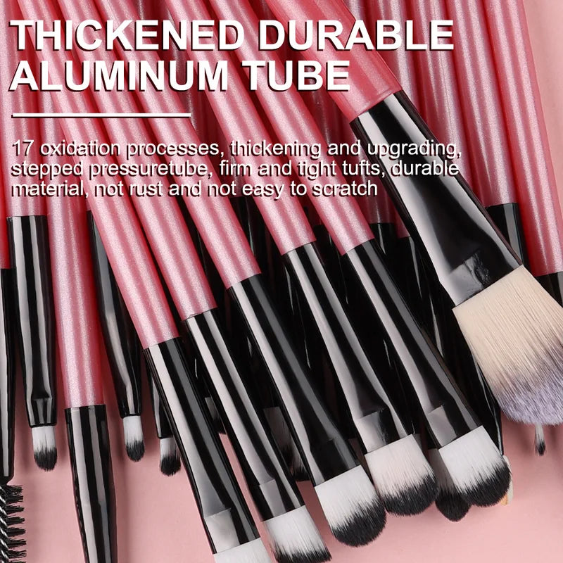 20-Piece Makeup Brush Set with Eyeliner and Eyebrow Brushes - Soft Bristles, Portable Cosmetic Tools
