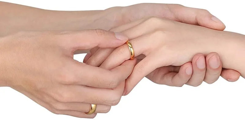 Titanium Wedding Rings Unisex 2mm 4mm 6mm 14K Gold Plated Dome High Polished