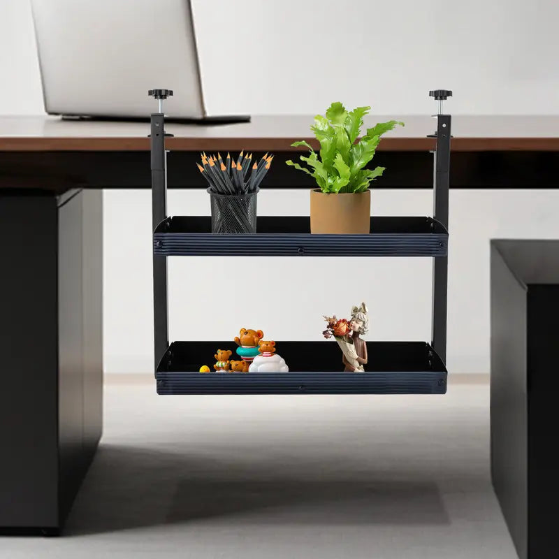 Clamp-On 2-Tier Desk Shelf Organizer with Adjustable Storage Tray