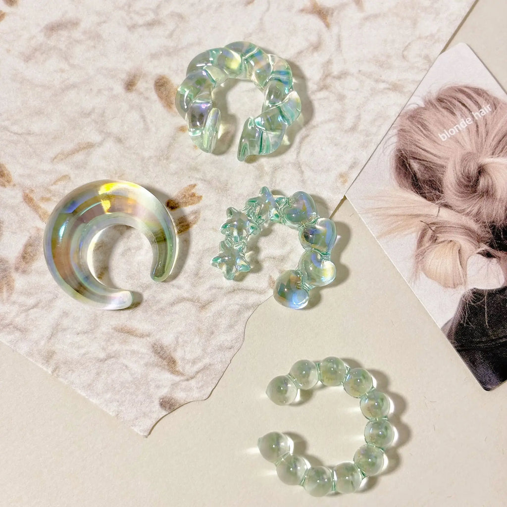 Iridescent Non Pierced Ear Cuff Set - Holographic Chunky Jewelry for Ear Clips