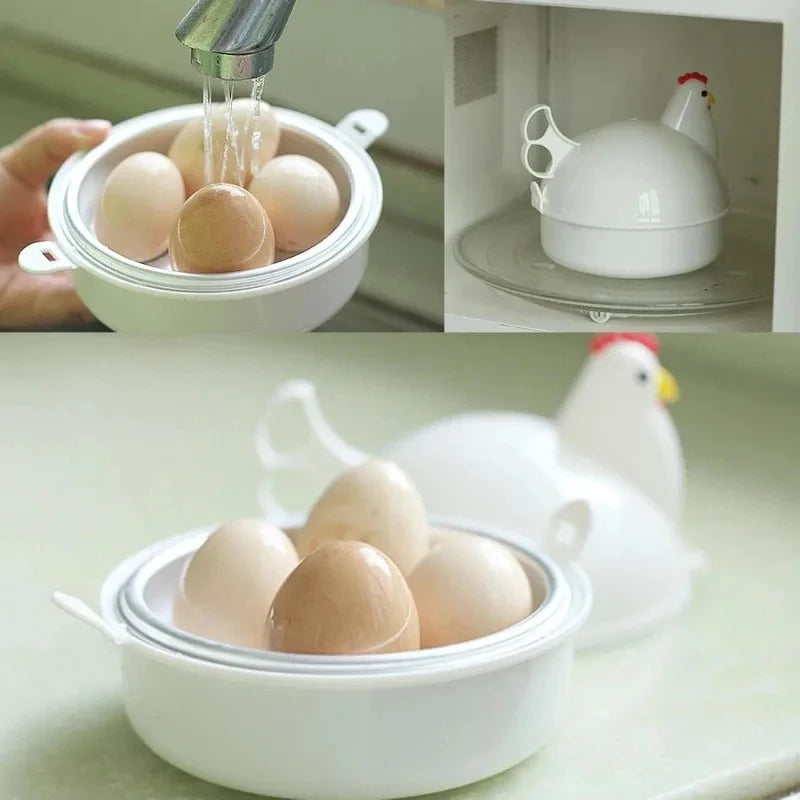 Microwave Chicken Shaped Egg Cooker for 4 Eggs - Aluminum Alloy Steamer Kitchen Gadget