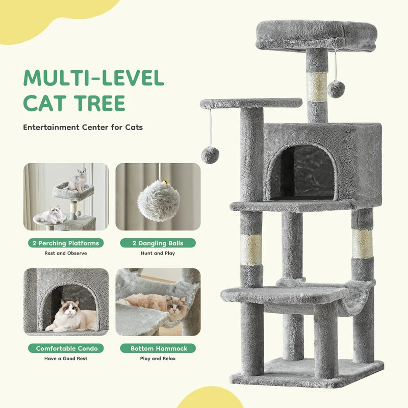 Tall Multi-Level Cat Tree Tower with Scratching Posts and Cozy Condo for Indoor Cats