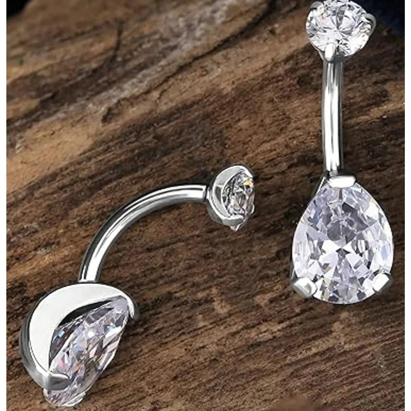 14G Stainless Steel Belly Button Rings with Cubic Zirconia - Navel Piercing Jewelry