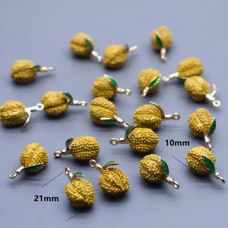 Fruit Drip Oil Charms Set for Jewelry Making - Apple Peach Mango Durian Pendants, Small Alloy DIY Necklace & Earring Charms
