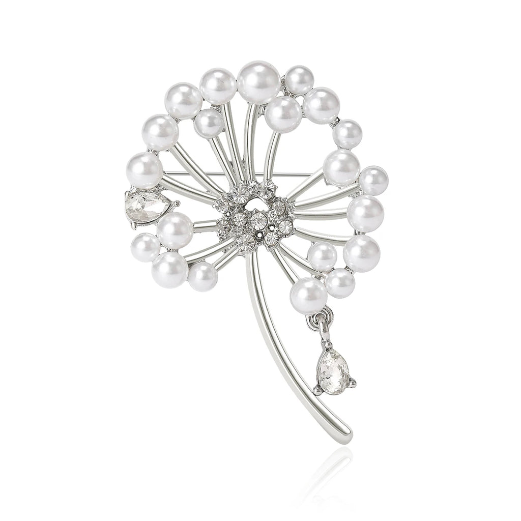 Rhinestone Dandelion Brooch for Women Pearl Plant Pins Casual Party Jewelry