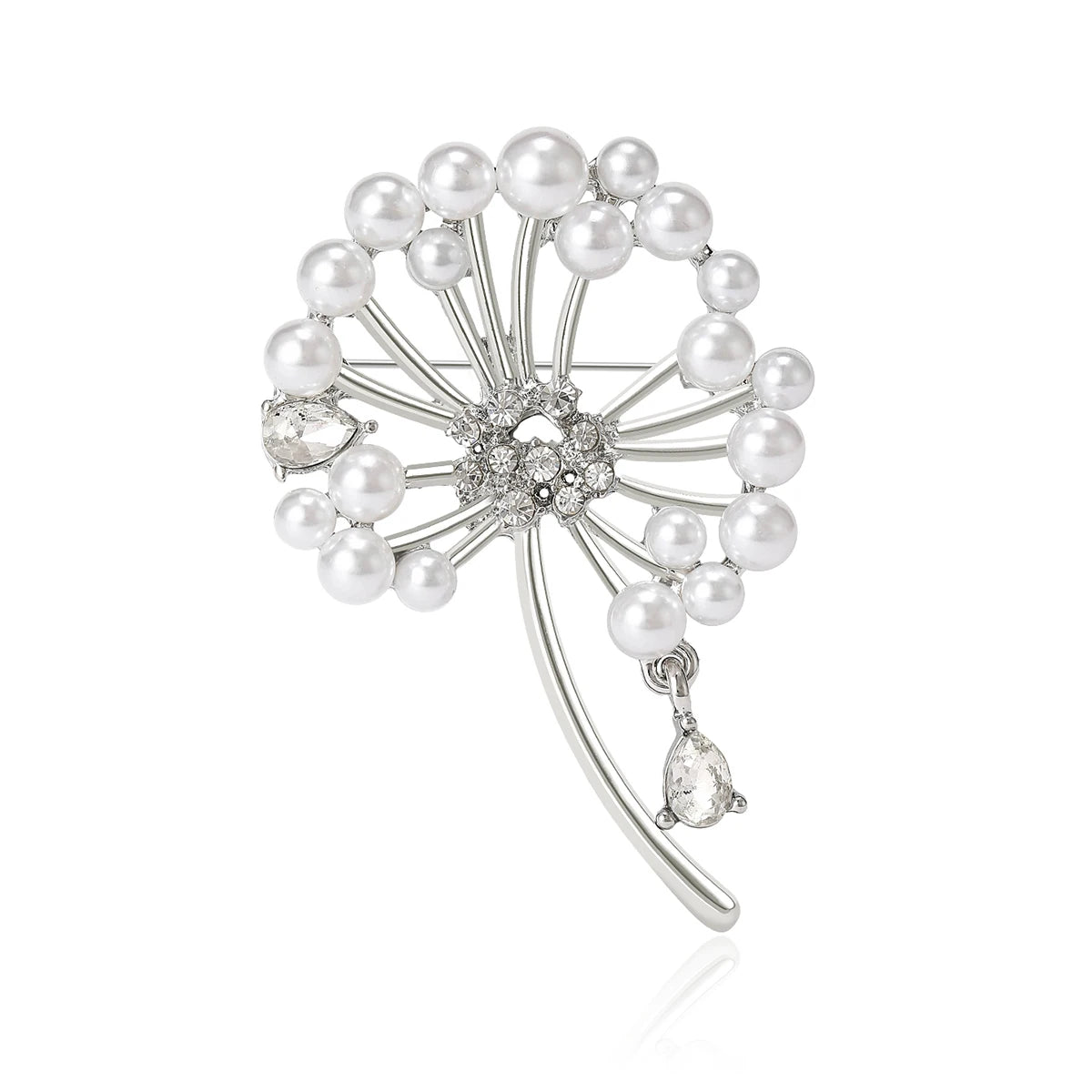 Rhinestone Dandelion Brooch for Women Pearl Plant Pins Casual Party Jewelry