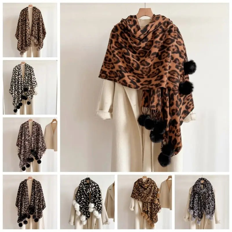 Double Sided Fleece Leopard Print Scarf - Cozy Winter Wrap for Women