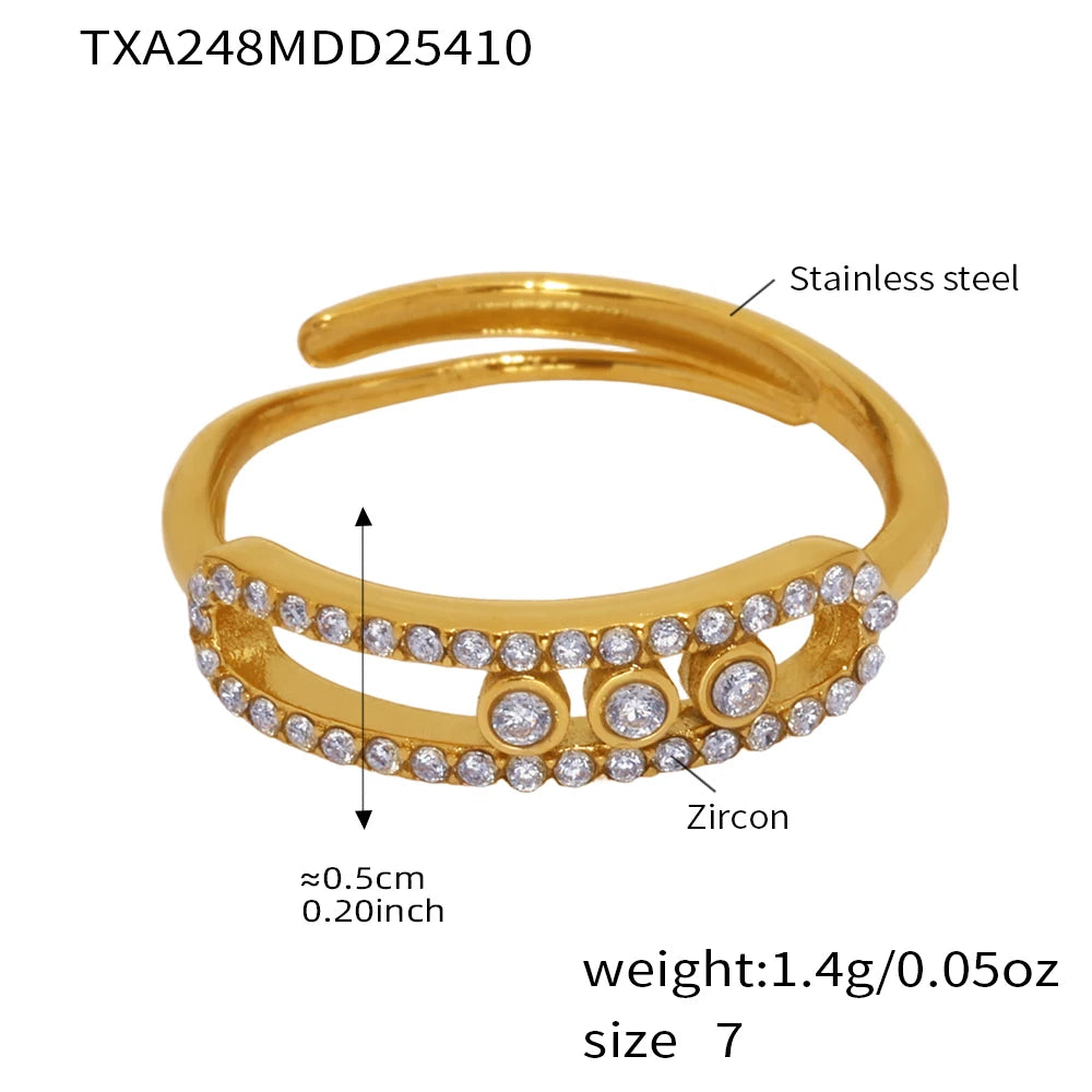 Geometric White Zircon Stainless Steel Necklace Rings for Women - Luxury Jewelry Gift