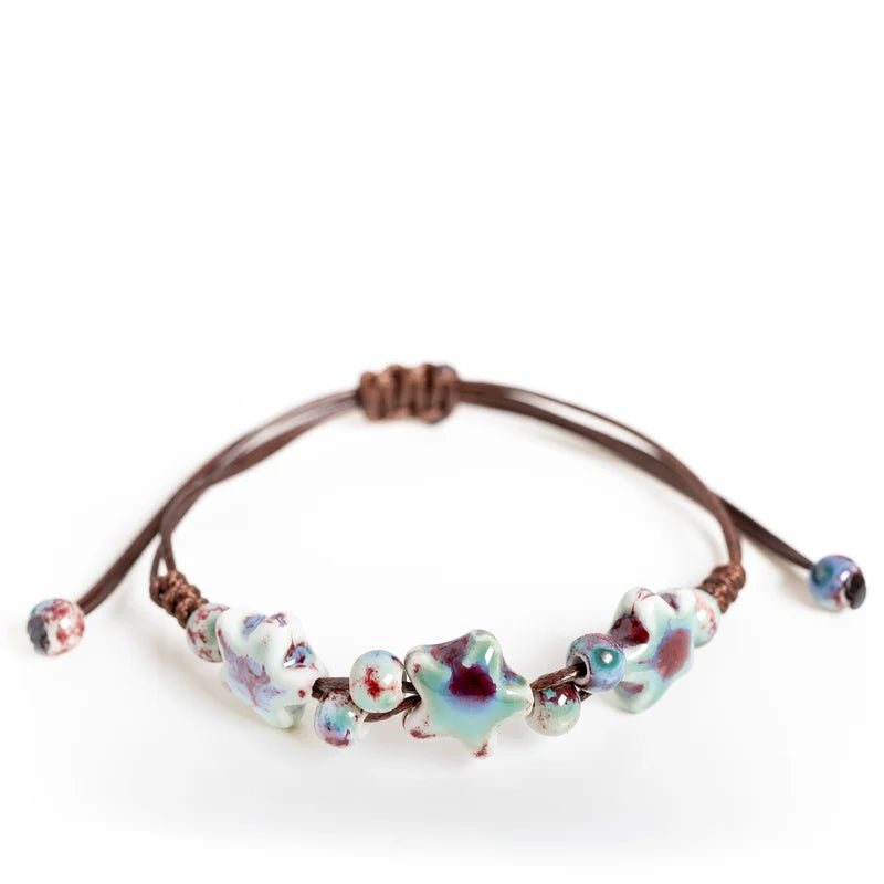 Adjustable Ceramic Bracelet with Star Beads - Handmade Dainty Jewelry