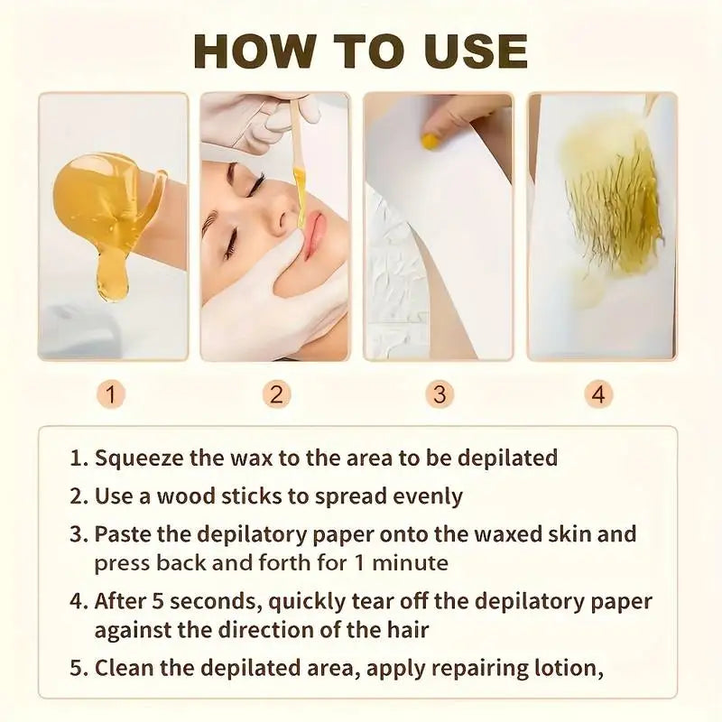 Depilatory Wax Hair Removal Kit - Painless Sugaring Cold Wax 60g for Face & Body