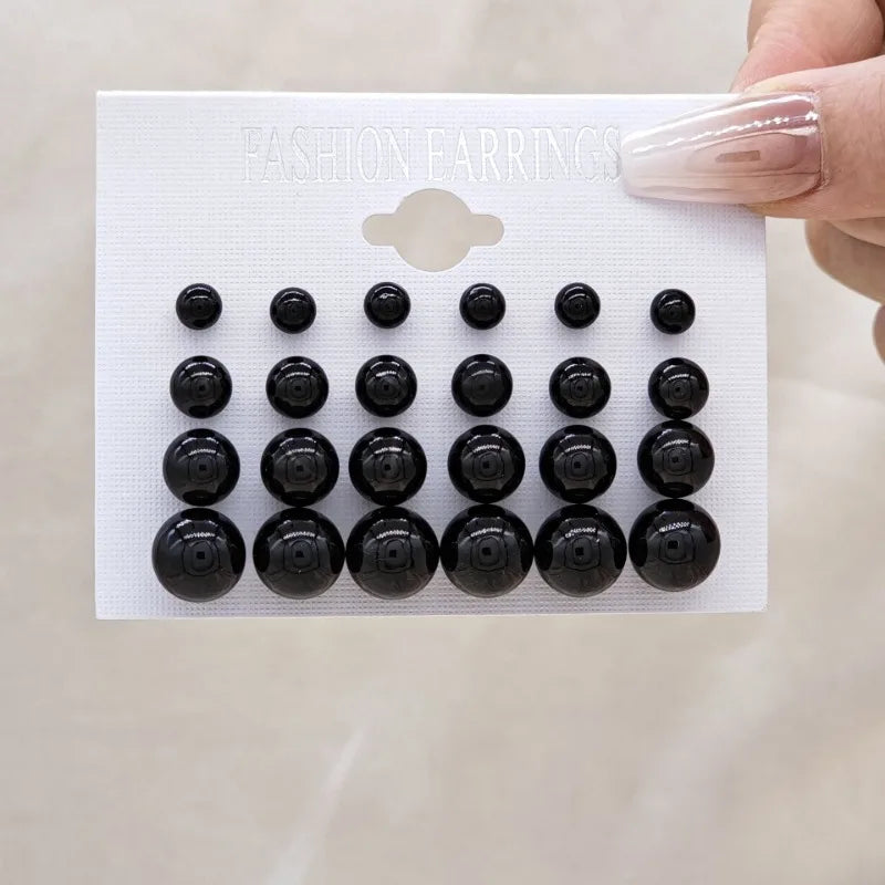 12-Pair Pearl Imitation Women's Earring Set with Classic Jewelry Style