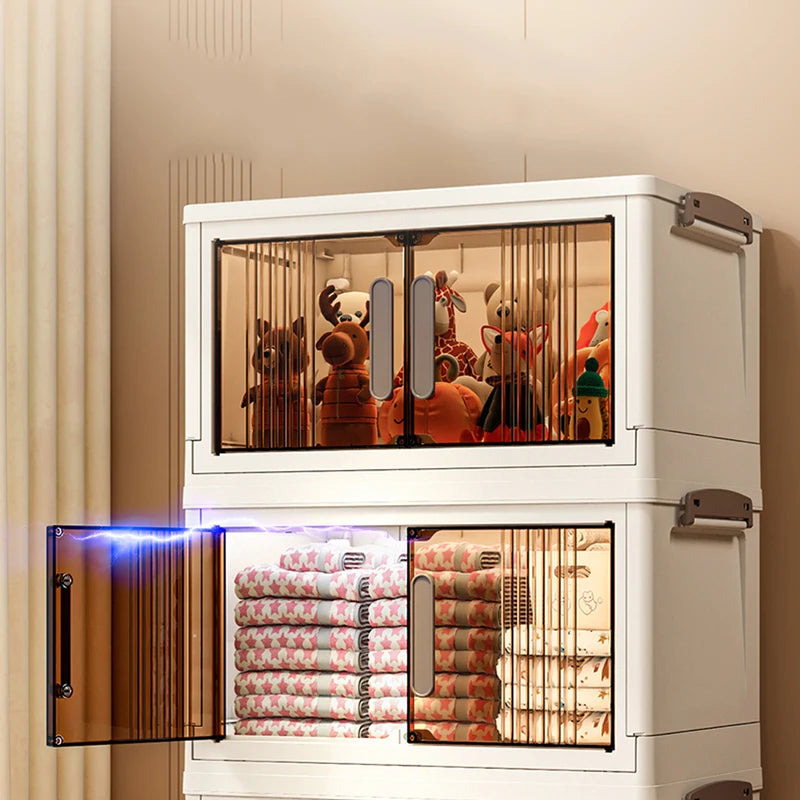 Multi-Functional Foldable Plastic Storage Cabinet with Doors 40cm - Various Colors