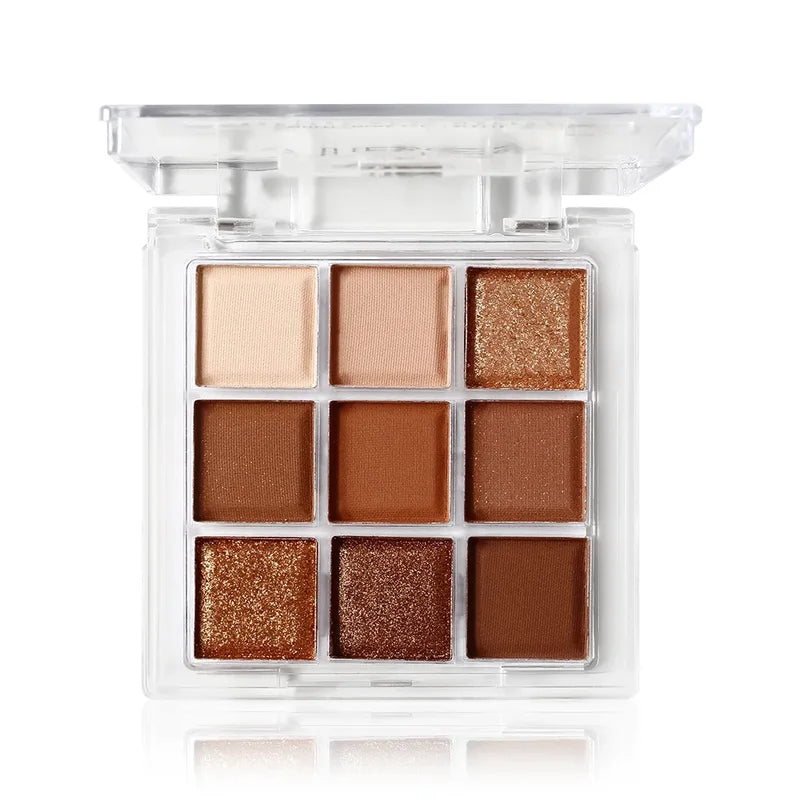 Nine Color Eye Shadow Palette with Glitter and Pearl Finish - Deciduous Red Brown Makeup