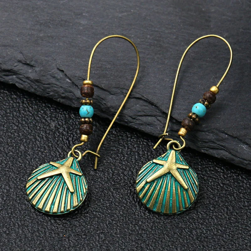 Ethnic Vintage Bohemia Drop Earrings for Women Geometric Leaf Flower Hollow Round Jewelry