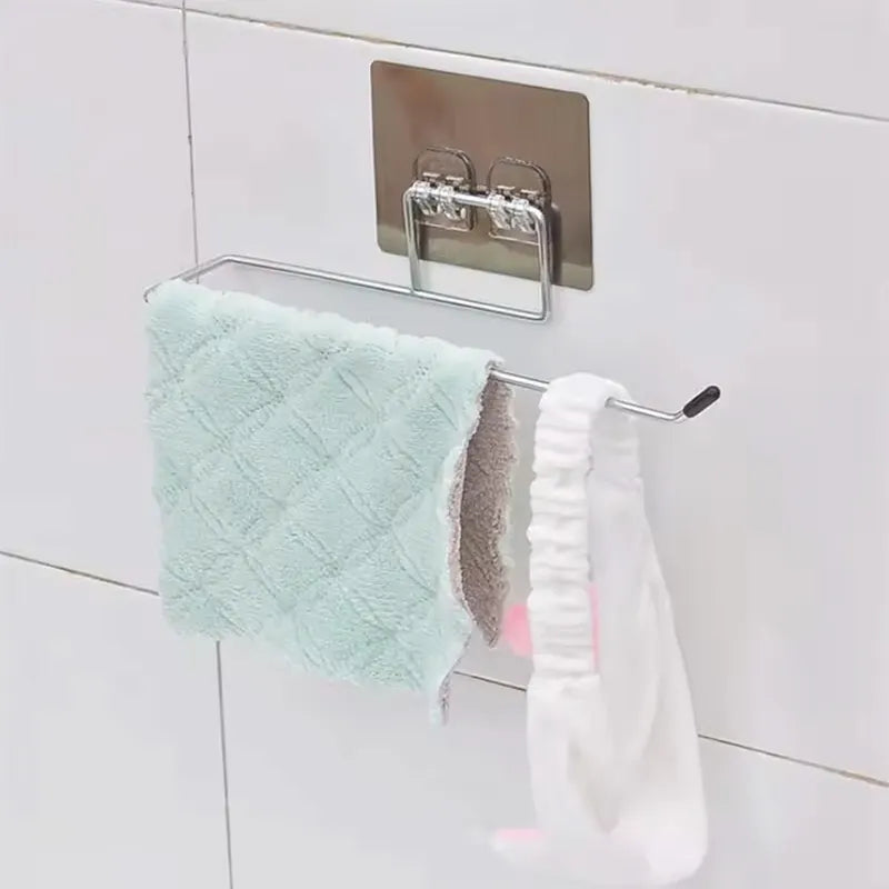 Adhesive Wall-Mounted Toilet Paper Holder and Towel Rack - Stainless Steel Bathroom and Kitchen Organizer