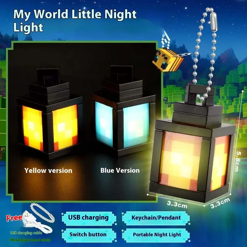 Rechargeable Pixel Lantern Night Light Keychain - Portable Kids Gift, USB-C Powered