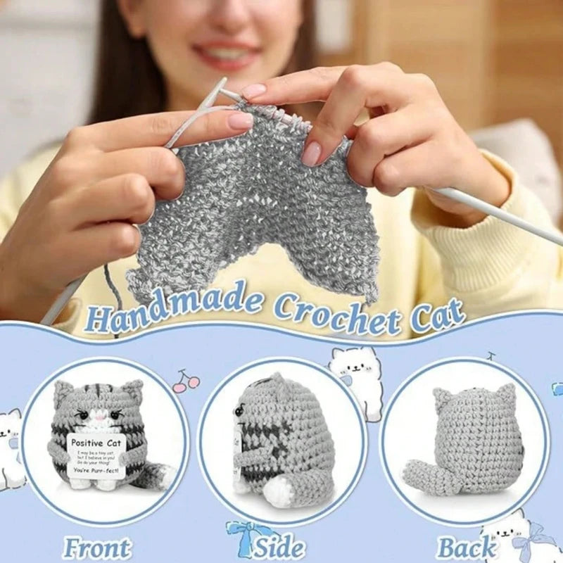 Emotional Support Crochet Cat Mini Animal Plush Toy Gift for Women Men Kids